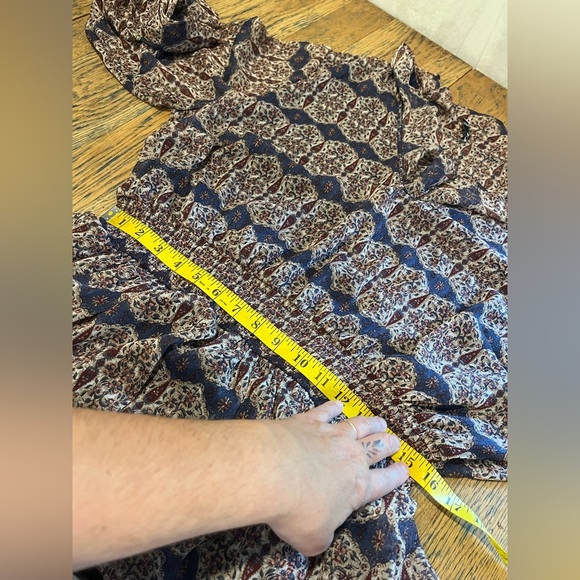 💙 DEX – Navy, Cream & Burgundy Print Dress – Size 2X - Picture 10 of 11